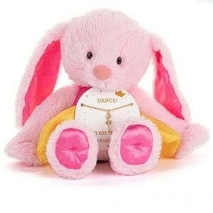 NWT Pink Plush Bunny  & Girl's Dancer Necklace Gift Set Easter Basket Gift
